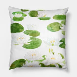 white waterlily pond watercolor Pillow