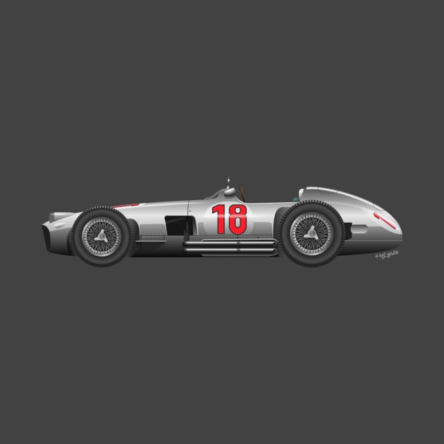 Juan Manuel Fangio Mercedes Benz W196 - Illustration by Burro Wheel