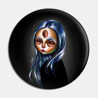 Blue Haired Girl Pop Surrealism Illustration Study Pin