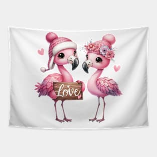 Valentine Love Flamingos Tapestry