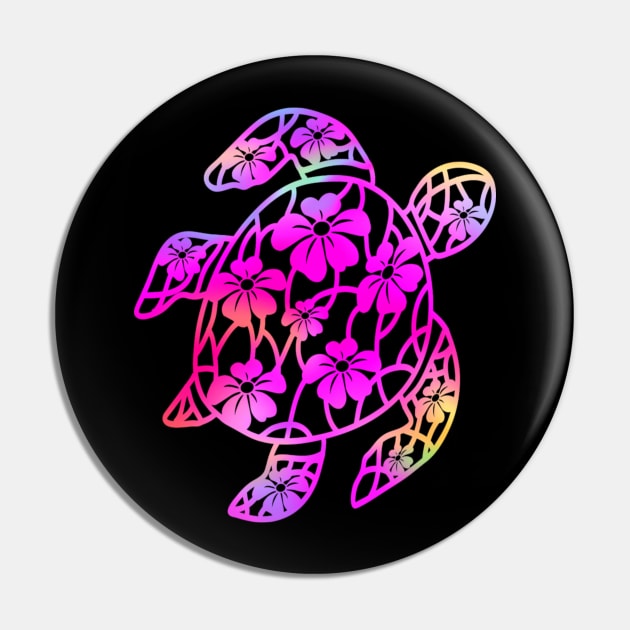 Sea Turtle: Hot Pink Neon Rainbow Boho VSCO Holographic Hippie Vibe Pin by ThePinkPrincessShop