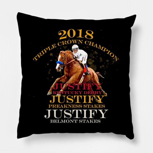 2018 Triple Crown Champion Justify Horse Racing Design Pillow by Ginny Luttrell