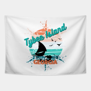 Tybee Island Georgia Retro Vintage Sunset Tapestry