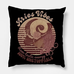 Funny Aries Zodiac Sign - Aries Vibes, Ramstastic Energy, 100% Unstoppable - Vintage Pillow