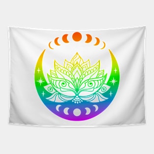 Rainbow Lotus And Moon Yoga Zen Meditation Spiritual Abstract Art Tapestry