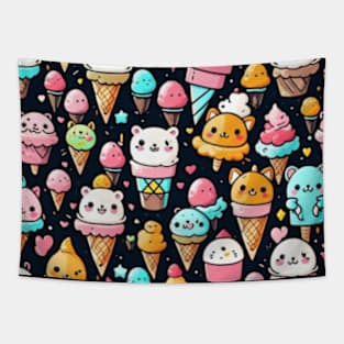 Cute colorful ice cream cones kawaii cute pattern gift ideas Tapestry