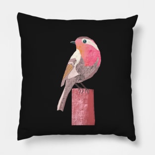 Robin illustration pink, yellow, red and grey colored bird Pillow