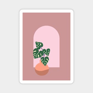 Monstera plant and arched window - earthy Magnet