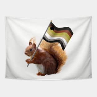 A Red Squirrel with a Gay Bear Pride Flag Tapestry