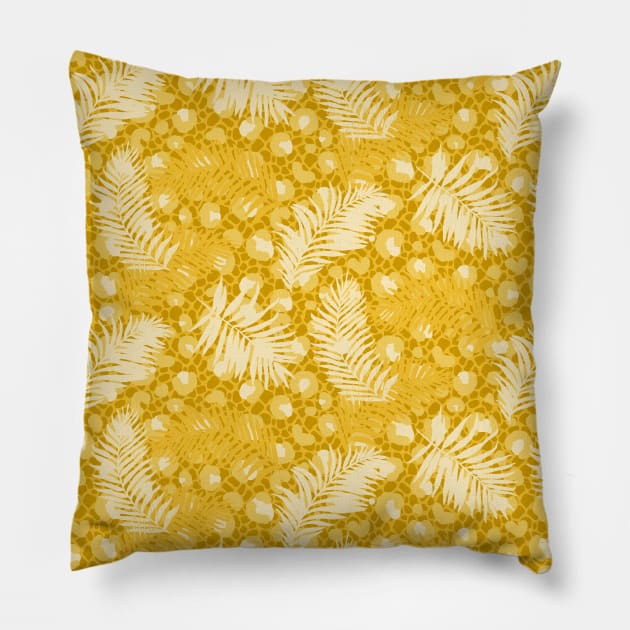 Marigold Animal Print Palms Pillow by Carolina Díaz