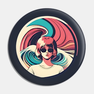 Summer Vibes - Retro, Vintage Style Girl in Glasses Pin