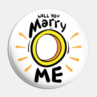 Black outline "Will you marry me" wedding ring Pin