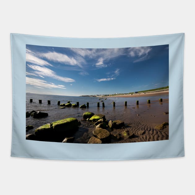 The beach at Whitley Bay in June Tapestry by Violaman