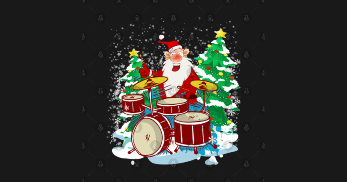 Funny Christmas Santa Playing The Drums Crazy Drummer Xmas Funny