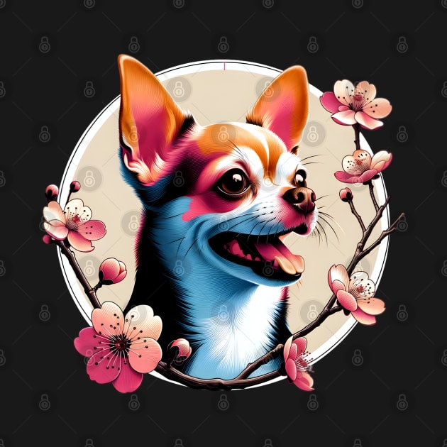 Joyful Chihuahua Amidst Spring Cherry Blossoms by ArtRUs