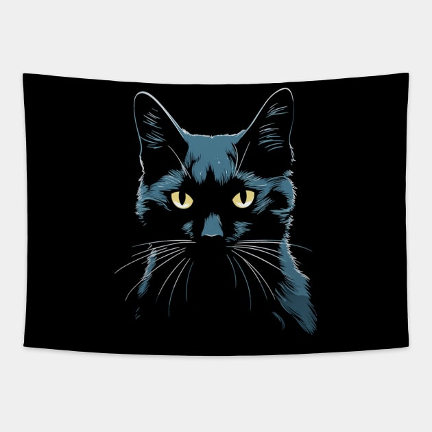 Kawaii Anime Cat Gifts Men Kids Women Black Cat Tapestry by KsuAnn