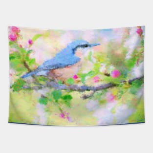 Bird on a Branch Impressionist Painting Tapestry