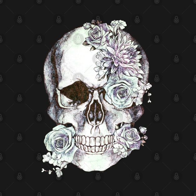 Floral Skull antiche white roses and peony by Collagedream