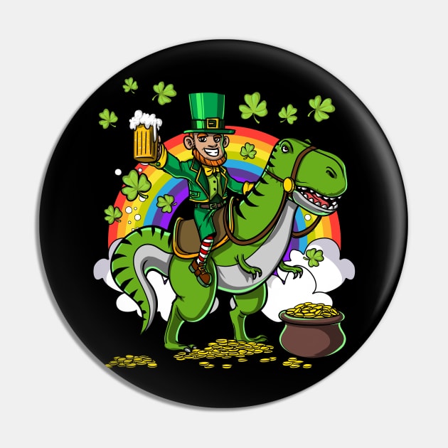 Leprechaun Riding A Dinosaur Shirt Funny Saint Patrick Day's Gift Pin by underheaven