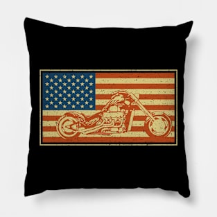 Vintage Motorcycle US Flag Pillow