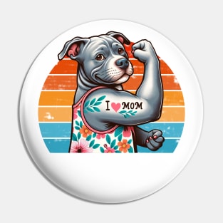 Funny Pitbull Tattoo I Love Mom Pin