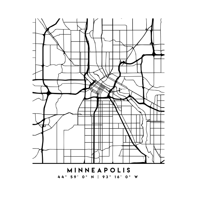 MINNEAPOLIS MINNESOTA BLACK CITY STREET MAP ART by deificusArt