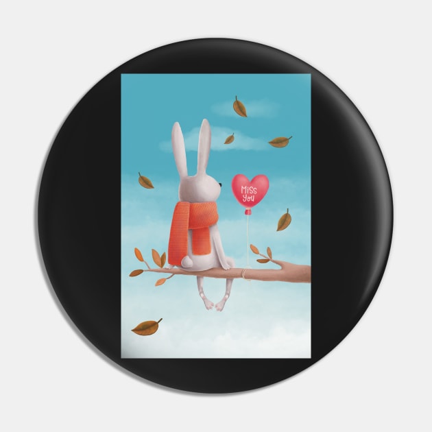 Miss you! Cute rabbit sitting in a tree thinking of his love in the autumn Pin by marina63