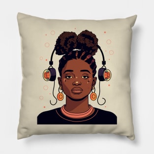 Nostalgic 90s Kid Black Girl with Headphones Illustration Pillow