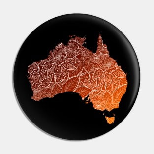 Colorful mandala art map of Australia with text in brown and orange Pin