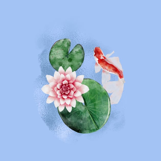 Koi Fish and Lotus Flower Japanese Ink Art by KOTOdesign