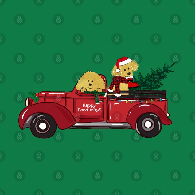 Cartoon Goldendoodles Red Christmas Truck by EMR_Designs