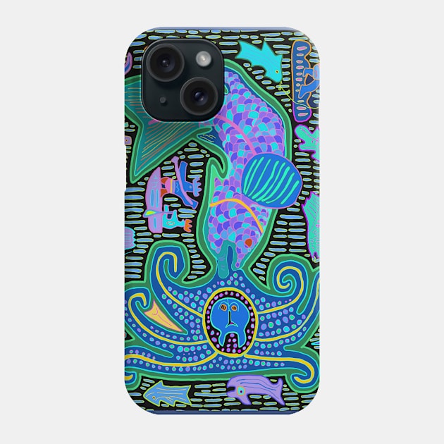 Kuna Indian Octopus and Fishermen Phone Case by Esprit-Mystique