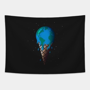 Global warming melting earth in ice cream cone Tapestry