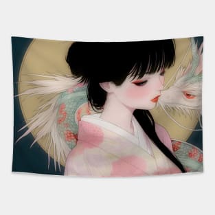 Geisha and white dragon 94002 Tapestry