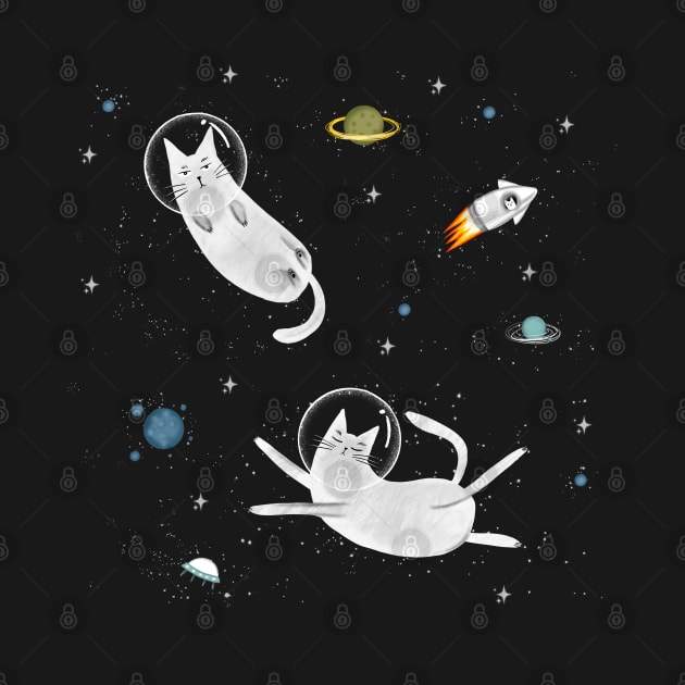 Cats in space. Cute typographi print with cats astronaut. by Olena Tyshchenko