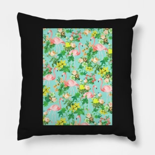 Flamingos print, Flowers pattern, Vintage flowers, Botanical illustration, Roses, orange, Pattern, Modern art, Wall art, Print, Minimalistic, Modern Pillow