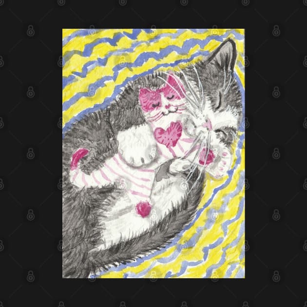 Sleeping kitten cat pink kitty toy by SamsArtworks