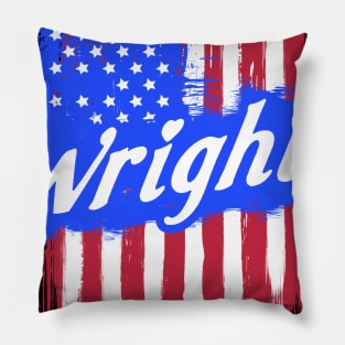 American Flag Wright Family Gift For Men Women, Surname Last Name Pillow