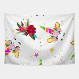 Magical unicorn with mix flowers pattern Tapestry