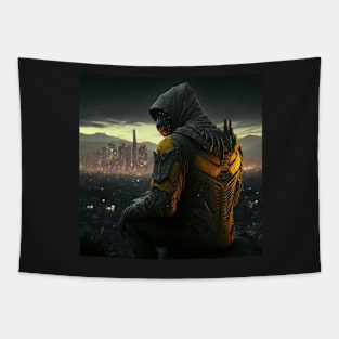 Cyberpunk Cyborg Guardian Shadow Stalker Tapestry