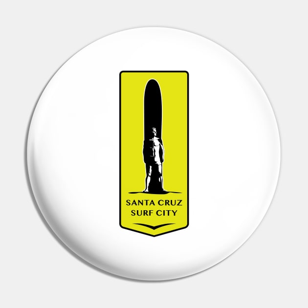 Surf City Santa Cruz California Surfer Statue Bill Lidderdale Sticker Pin by PauHanaDesign