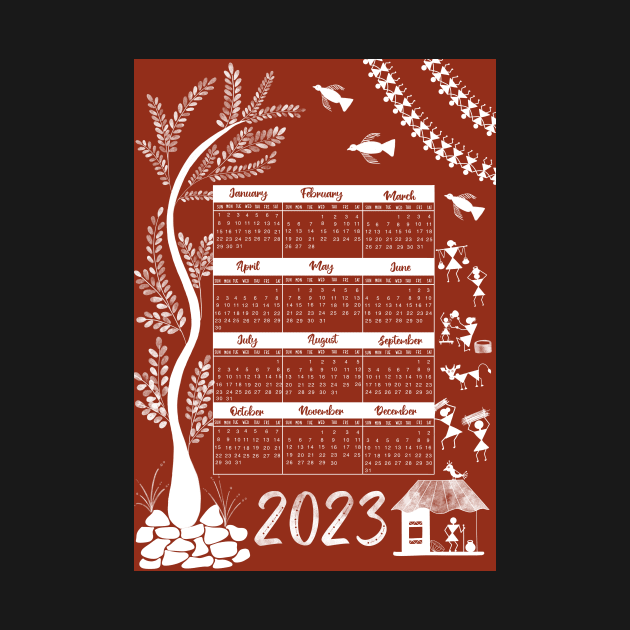 2023 Indian calendar, folk art, calendar, Warli art calendar by HariniArts