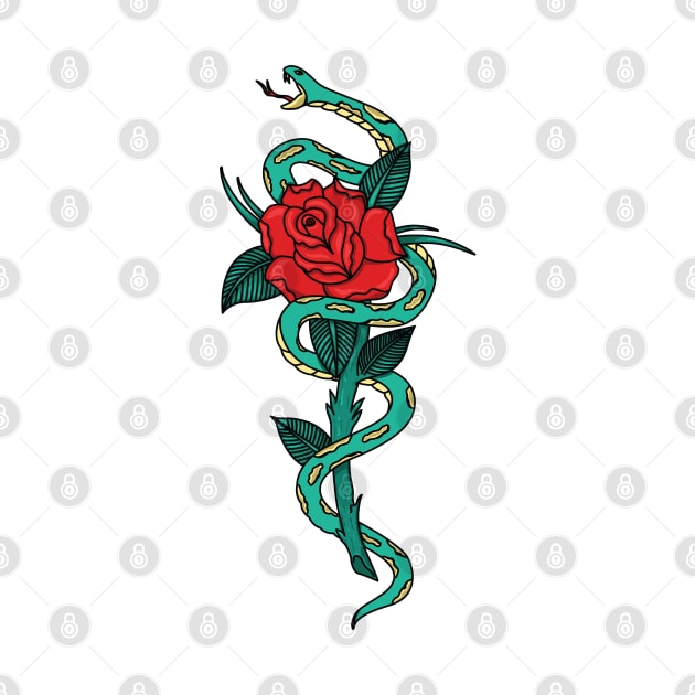 snake and rose tattoo by dayouths