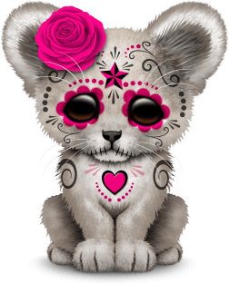 Pink Day of the Dead Sugar Skull White Lion Cub Magnet