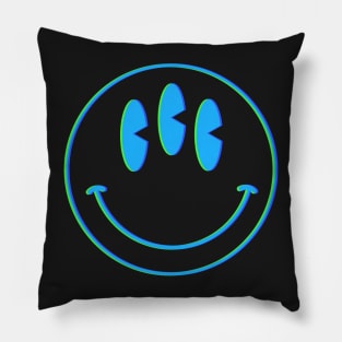 Trippy 90s acid house three eyed glitch smiley face Pillow