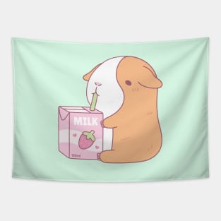 Cute Guinea Pig Drinking Strawberry Milk Tapestry