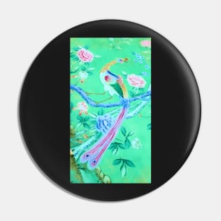 Chinoiserie peacock on green Pin