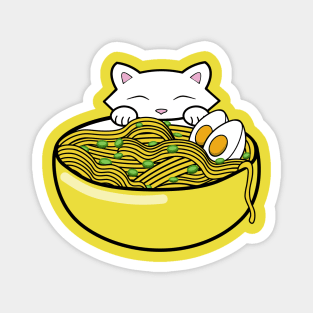 Hungry cat wants to eat tasty ramen noodles Magnet