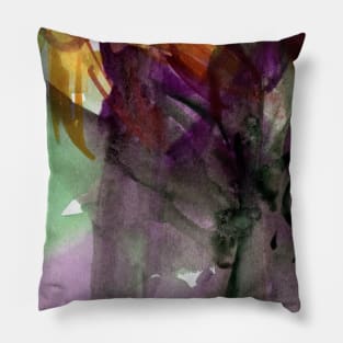 Abstract colorful background with watercolor wild flowers. Pink-violet-green painting with sunflowers. For the fabric, textile, wall decor, wallpapers, covers and packaging. Pillow