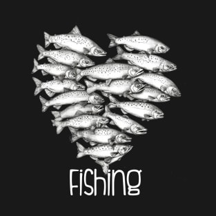 I Love Fishing: Heart Shaped School of Fish on a Dark Background T-Shirt